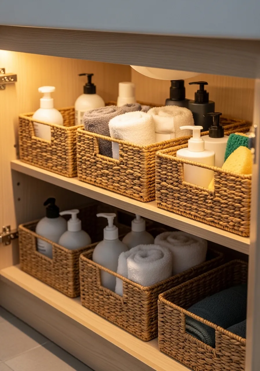 Woven Basket Storage Under Sink