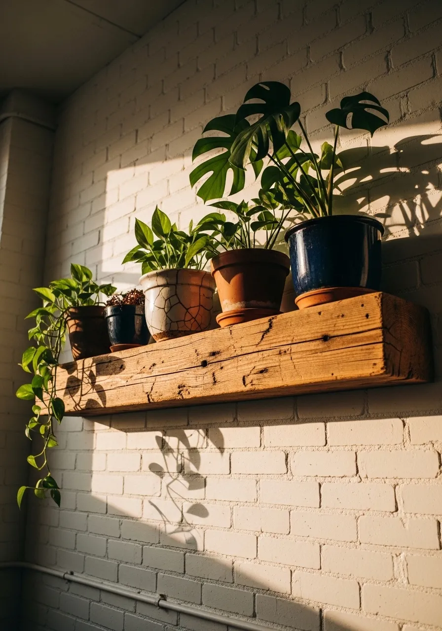 Reclaimed Wood Plank Shelf Wall
