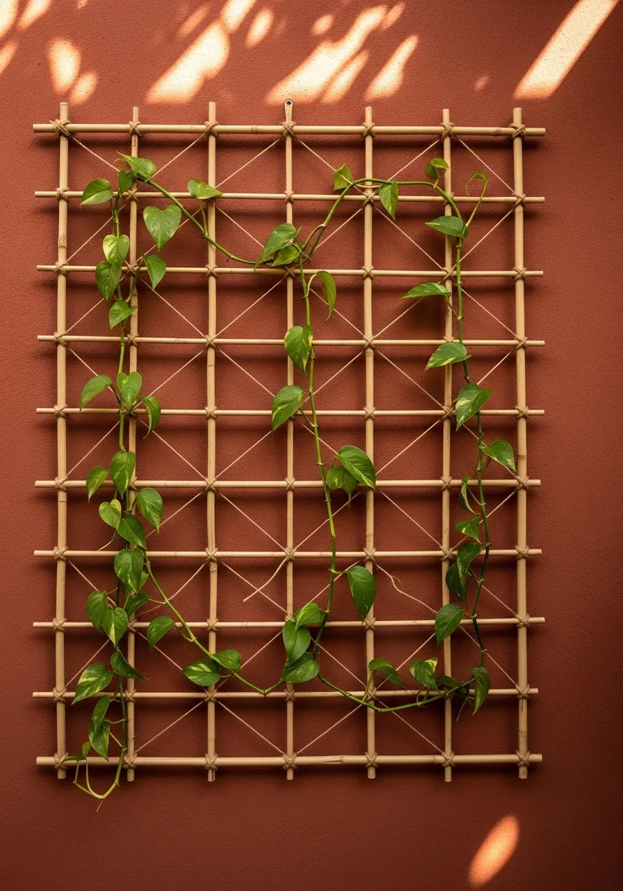 Bamboo and Twine Grid Plant Wall