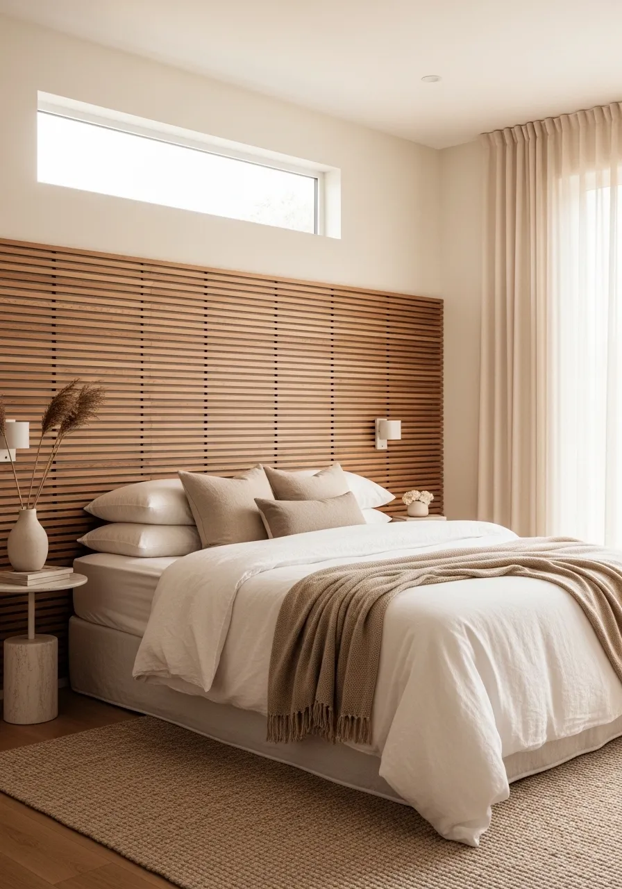 Wooden Headboard Accent Wall