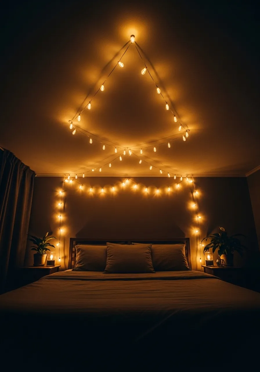 String Lights Across the Ceiling