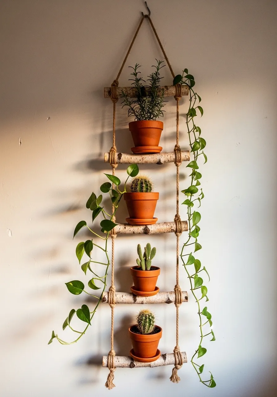 Hanging Rope Ladder Plant Display