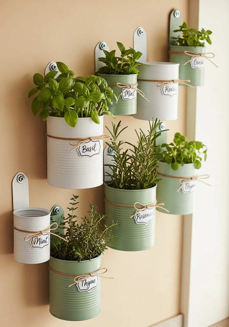 Mounted Tin Can Herb Wall