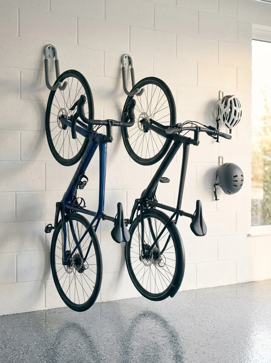 Wall-Mounted Bike Hooks for Vertical Bike Storage