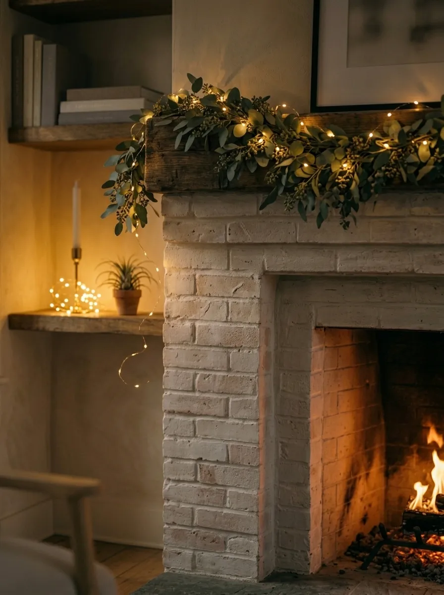 Fairy Lights Draped Over the Mantel