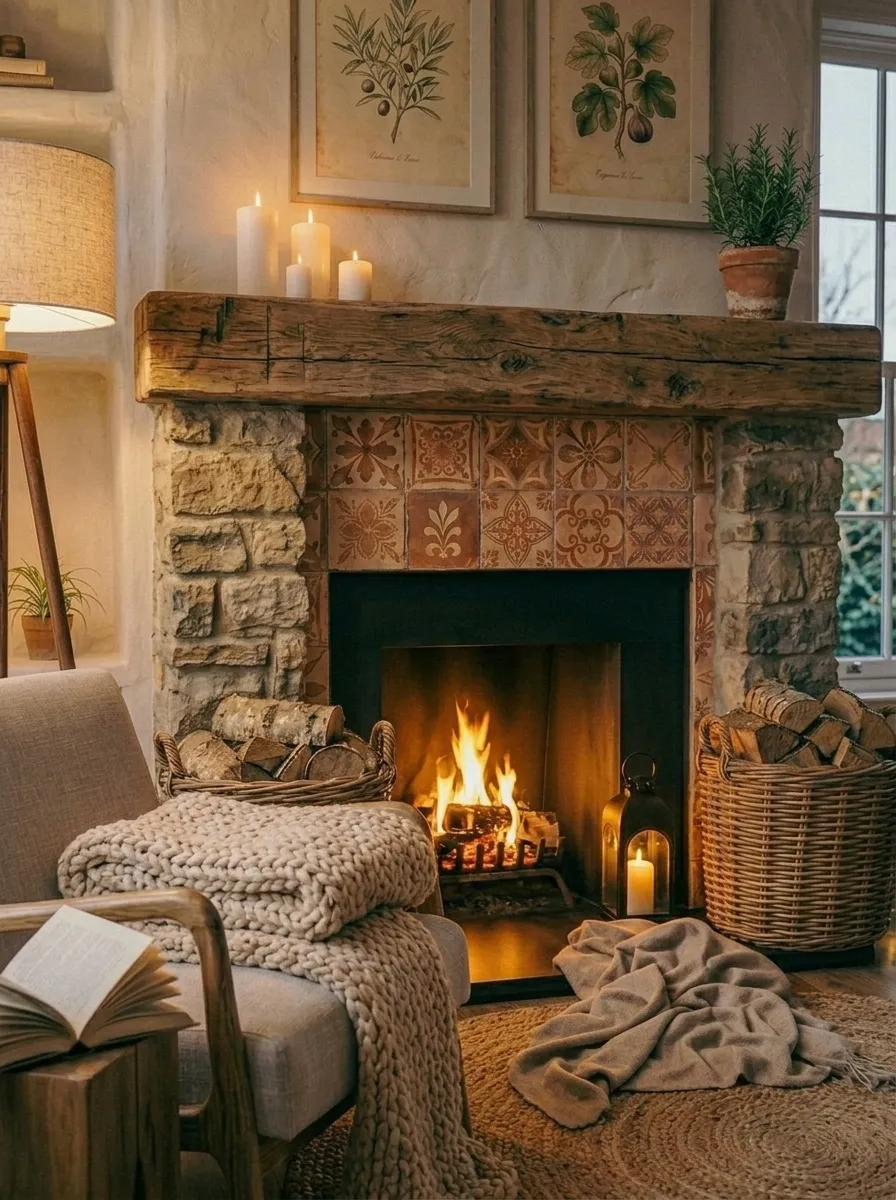 Cozy Throw Blankets Displayed on the Hearth