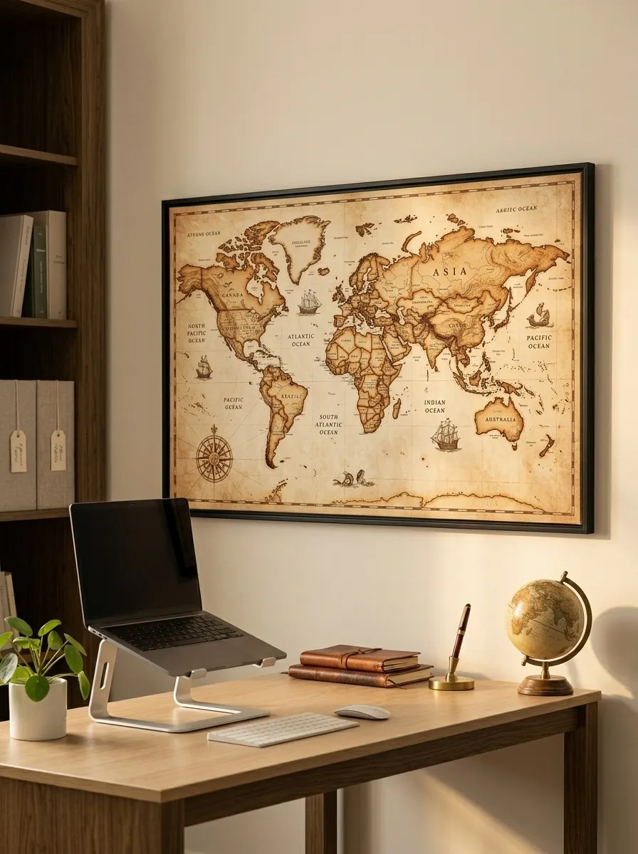 Hang a World Map or Subject Poster as Functional Decor