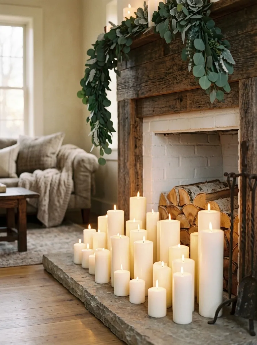 Layered Candle Arrangements on the Hearth