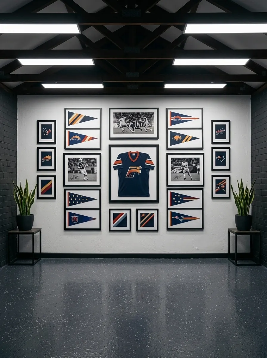 Framed Sports Memorabilia Wall