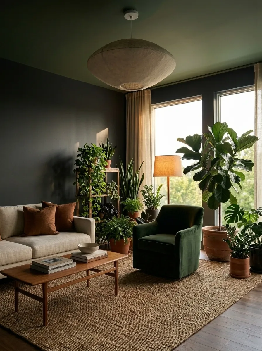 Use Deep Green Plants Against Dark Walls