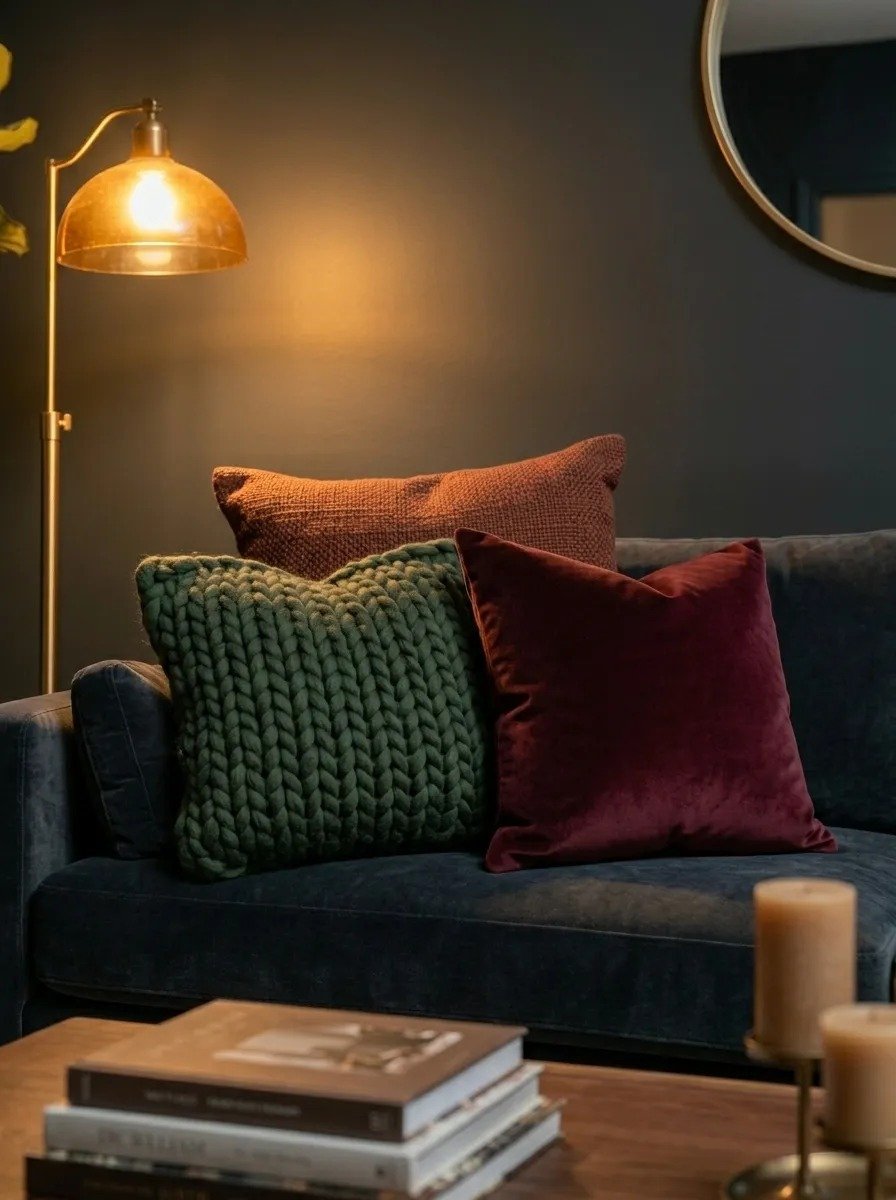 Incorporate Textured Dark Throw Pillows