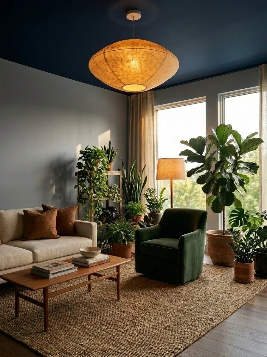 Use a Dark Painted Ceiling for Drama