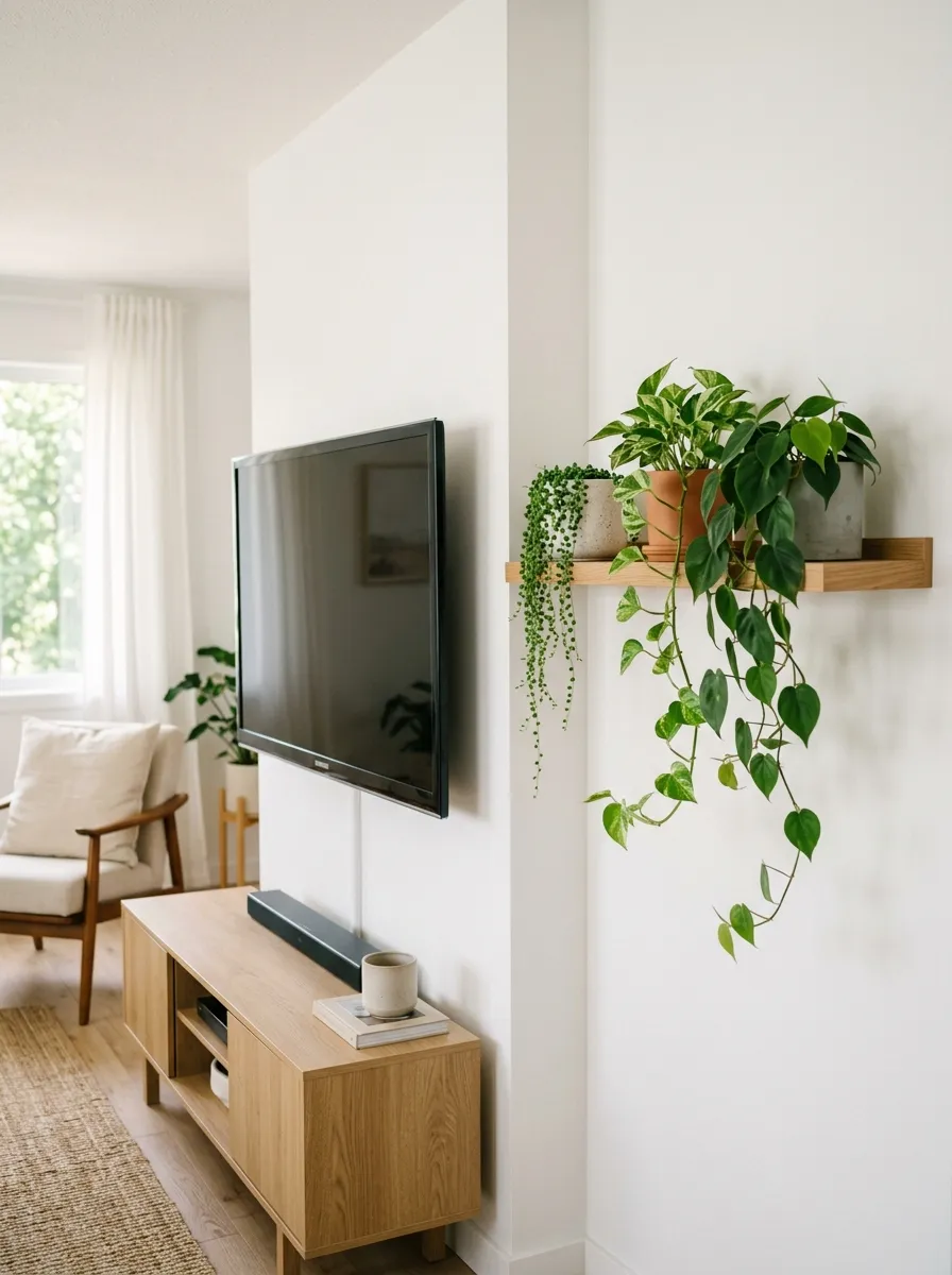 Add a Plant Shelf or Plant Ledge Beside the TV