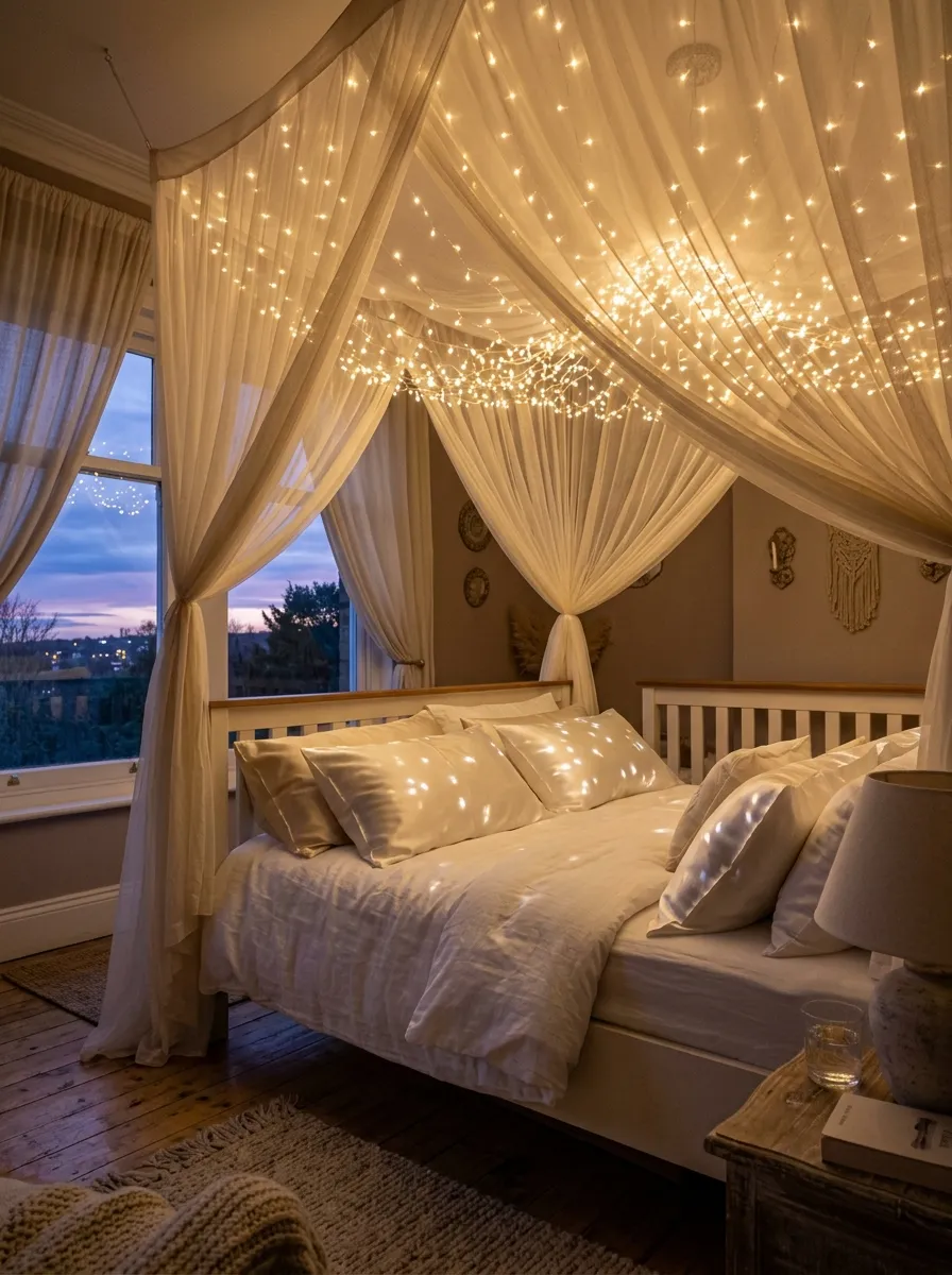Canopy of Lights Above the Bed