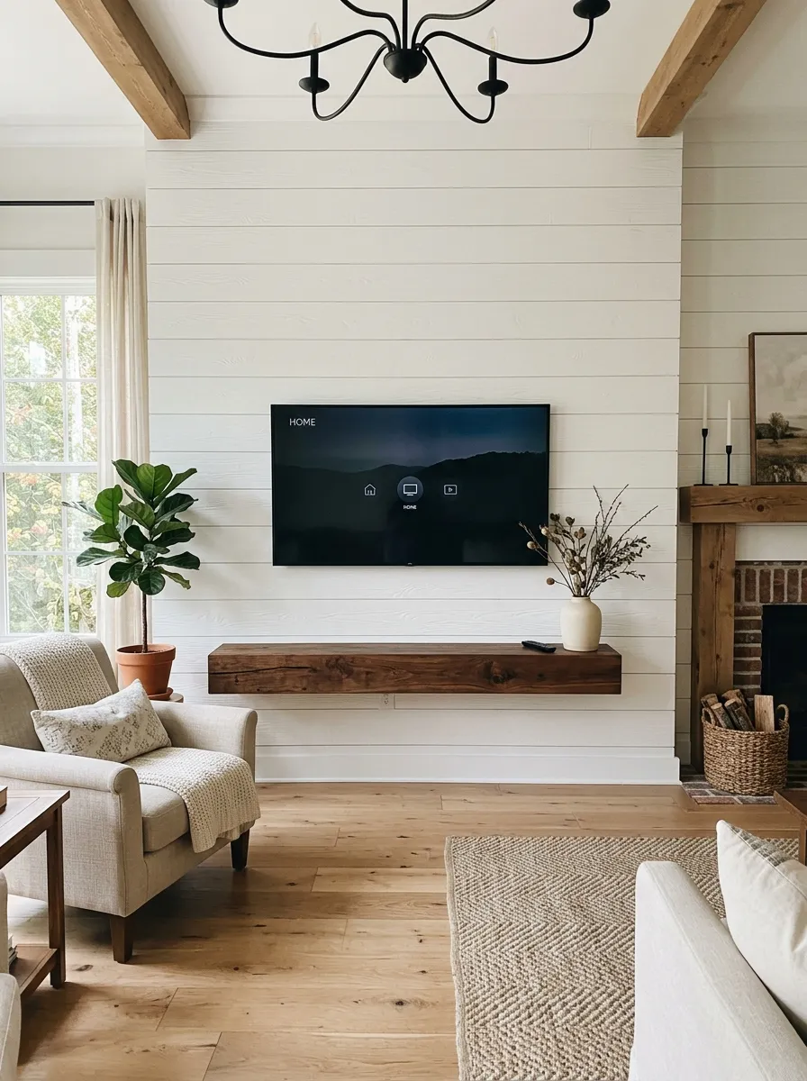 Frame the TV with Shiplap or Wood Panels