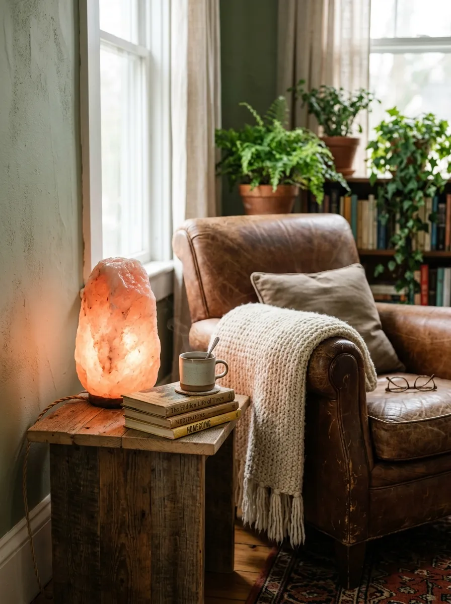Salt Lamp in a Reading Corner