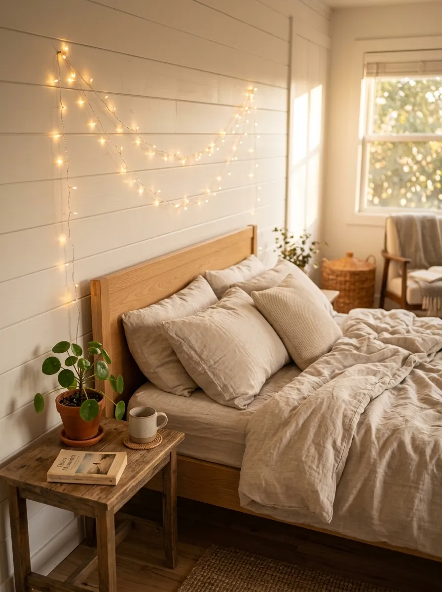 String Lights Along Bedroom Walls