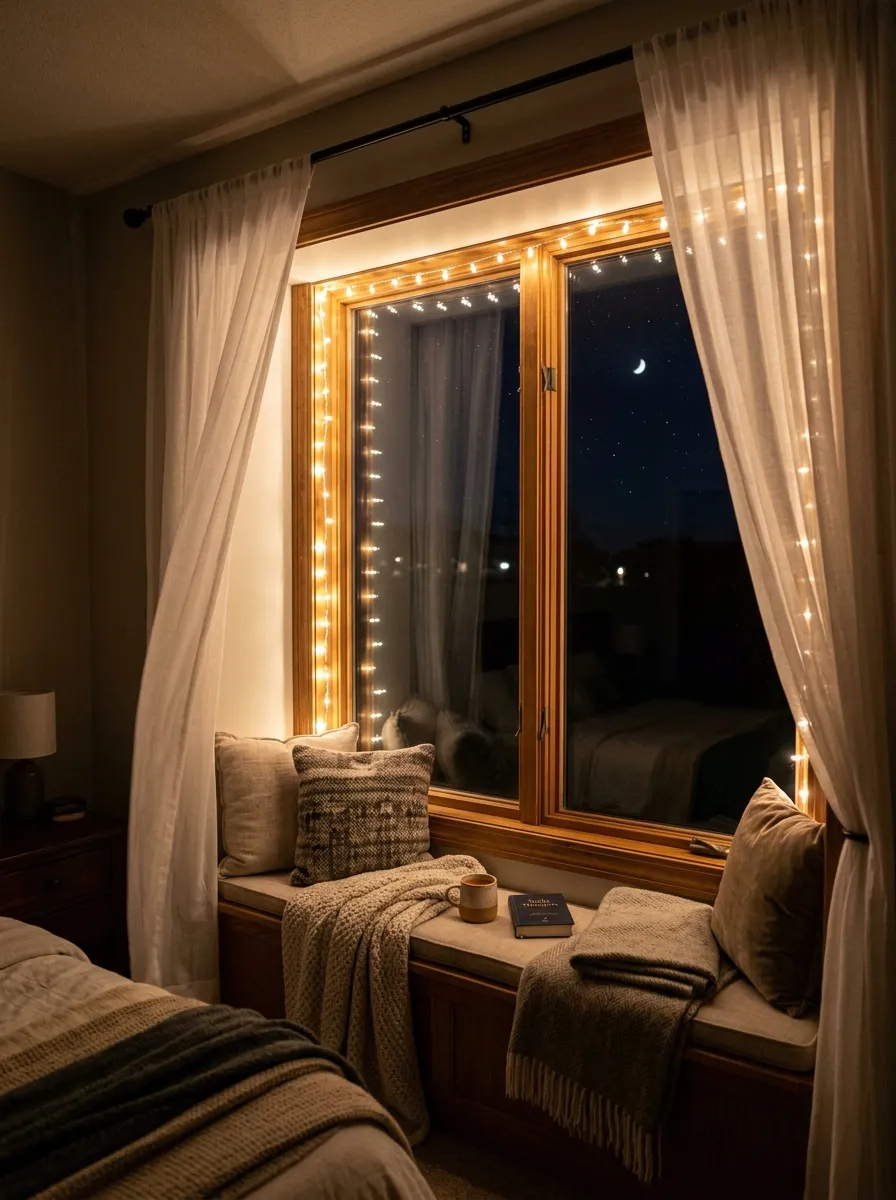 String Lights Framing a Window