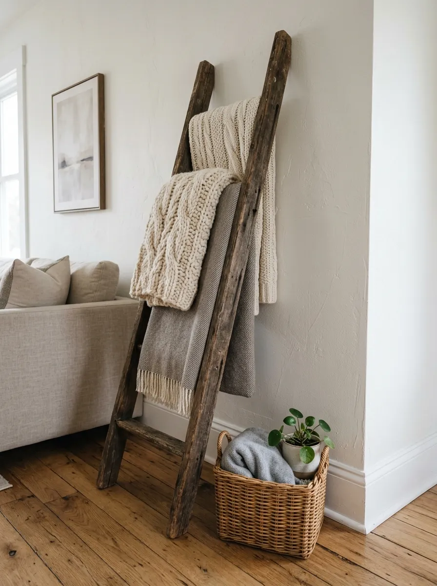 Use a Vintage Ladder as a Blanket Holder