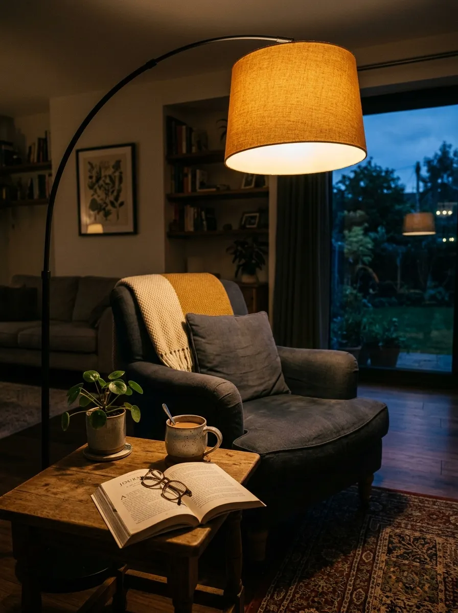 Warm-Toned Floor Lamps in Dark Corners