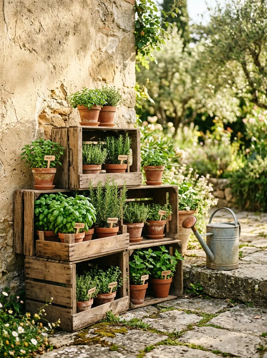 Wooden Crate Herb Shelf
