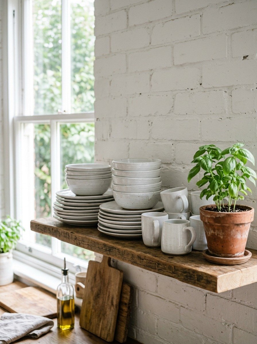 Style Open Shelving with White Dishware