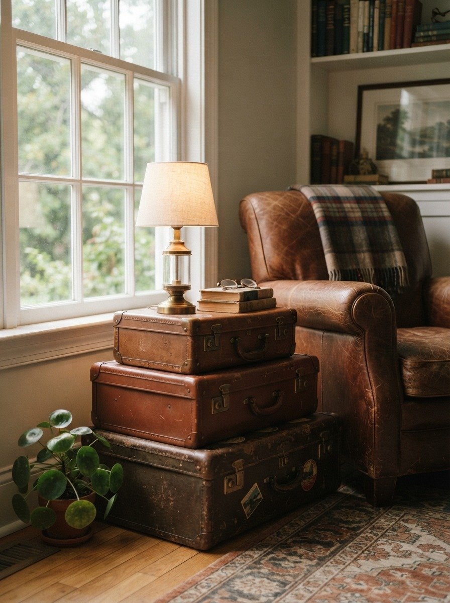 Use Vintage Suitcases as Side Tables