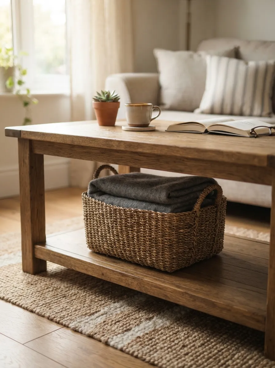 Add A Woven Basket Underneath For Storage