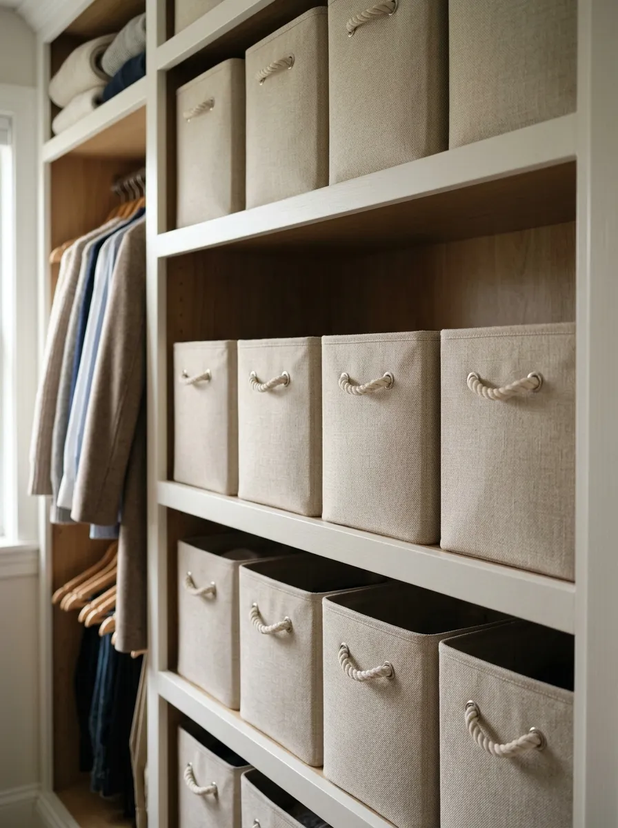 Use Matching Fabric Bins for Shelves
