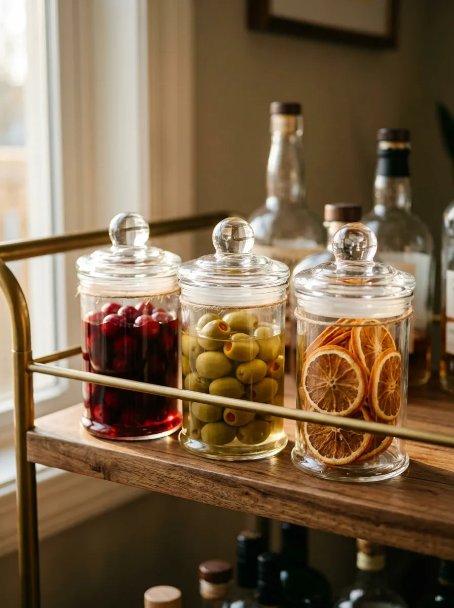 Fill Apothecary Jars With Garnishes