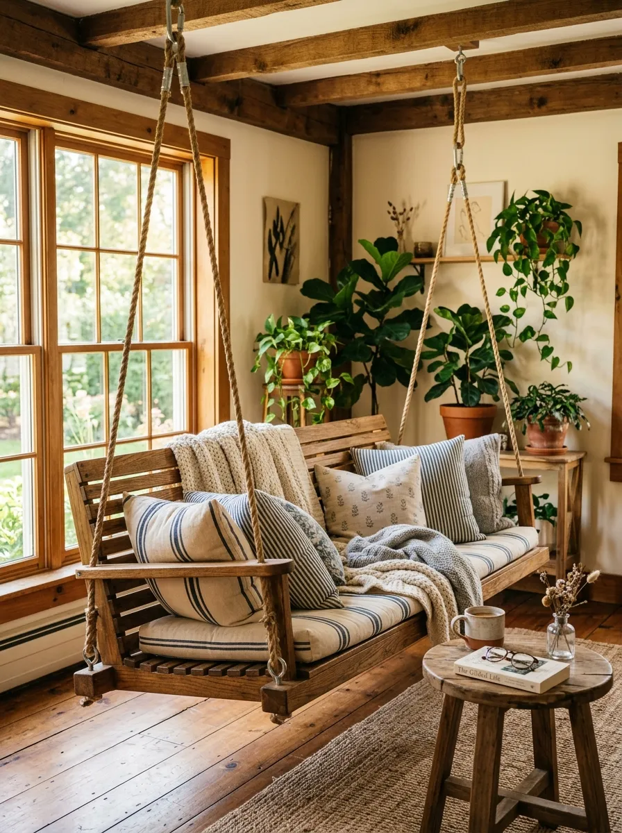 Porch Style Swing Brought Indoors