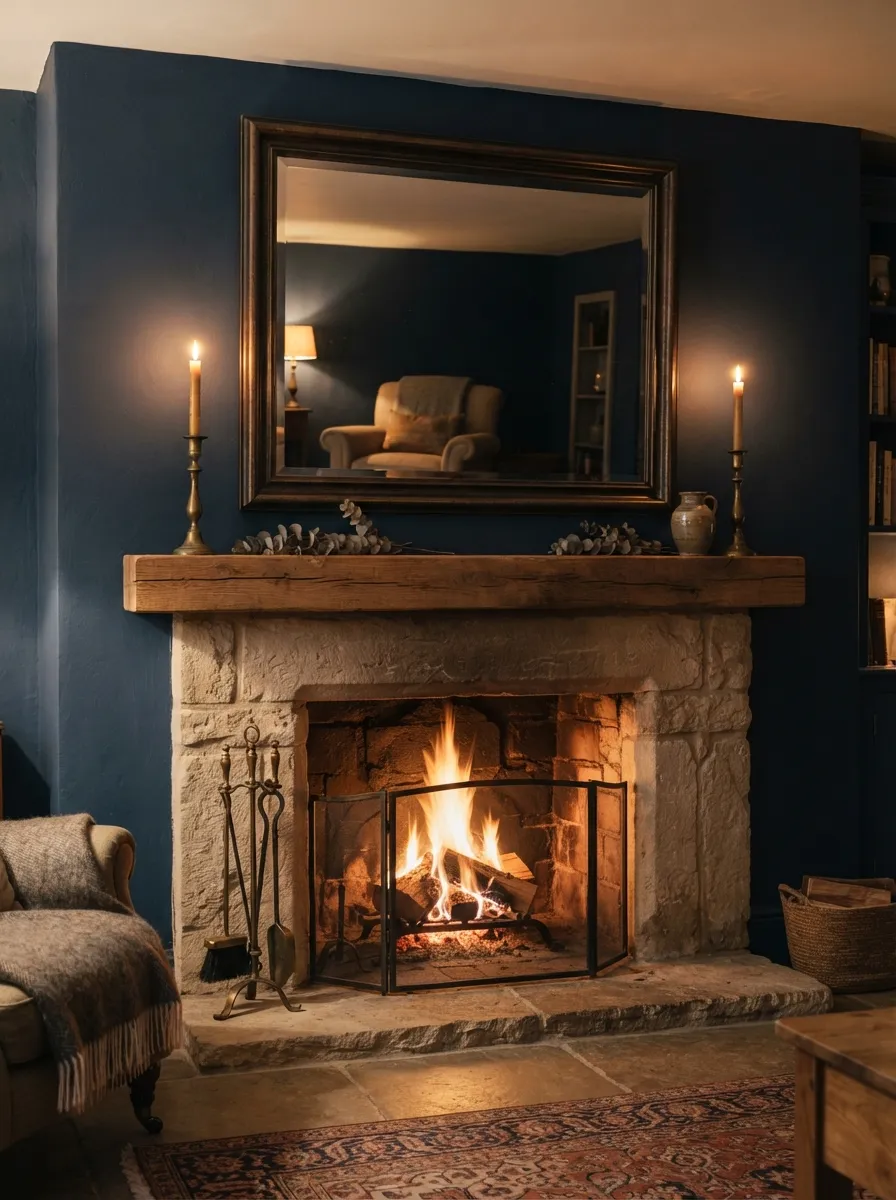 Mirror Above a Fireplace Mantel