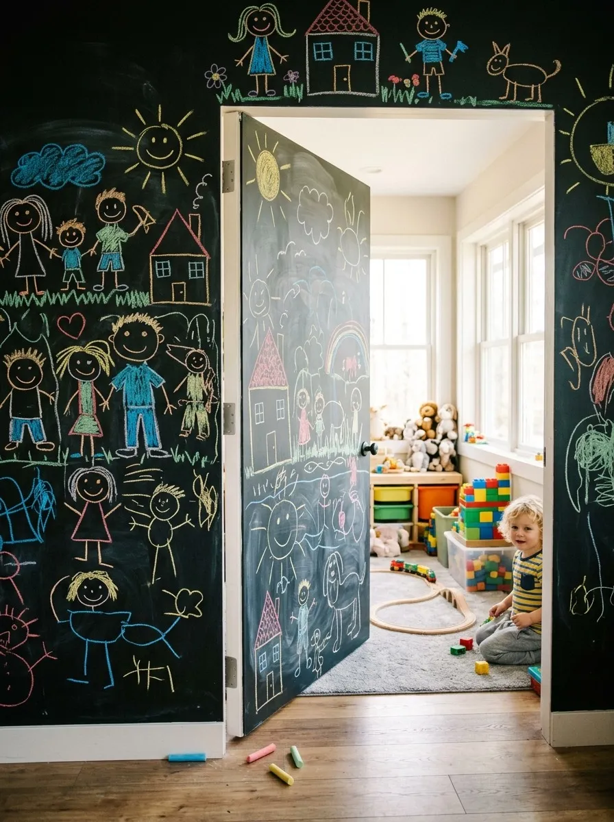 Chalkboard Wall Hiding a Kids' Playroom Entrance