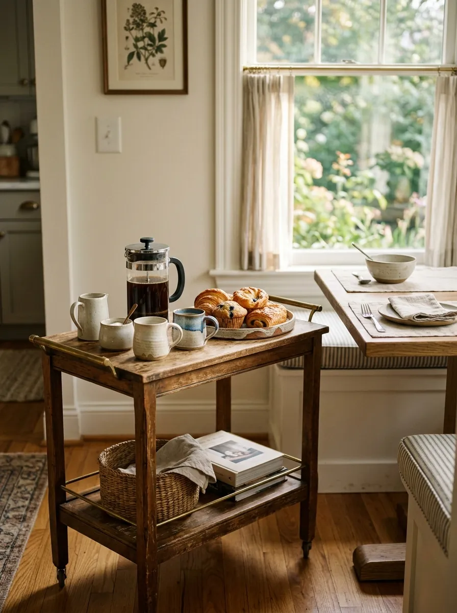 Add A Small Bar Cart For Coffee And Tea
