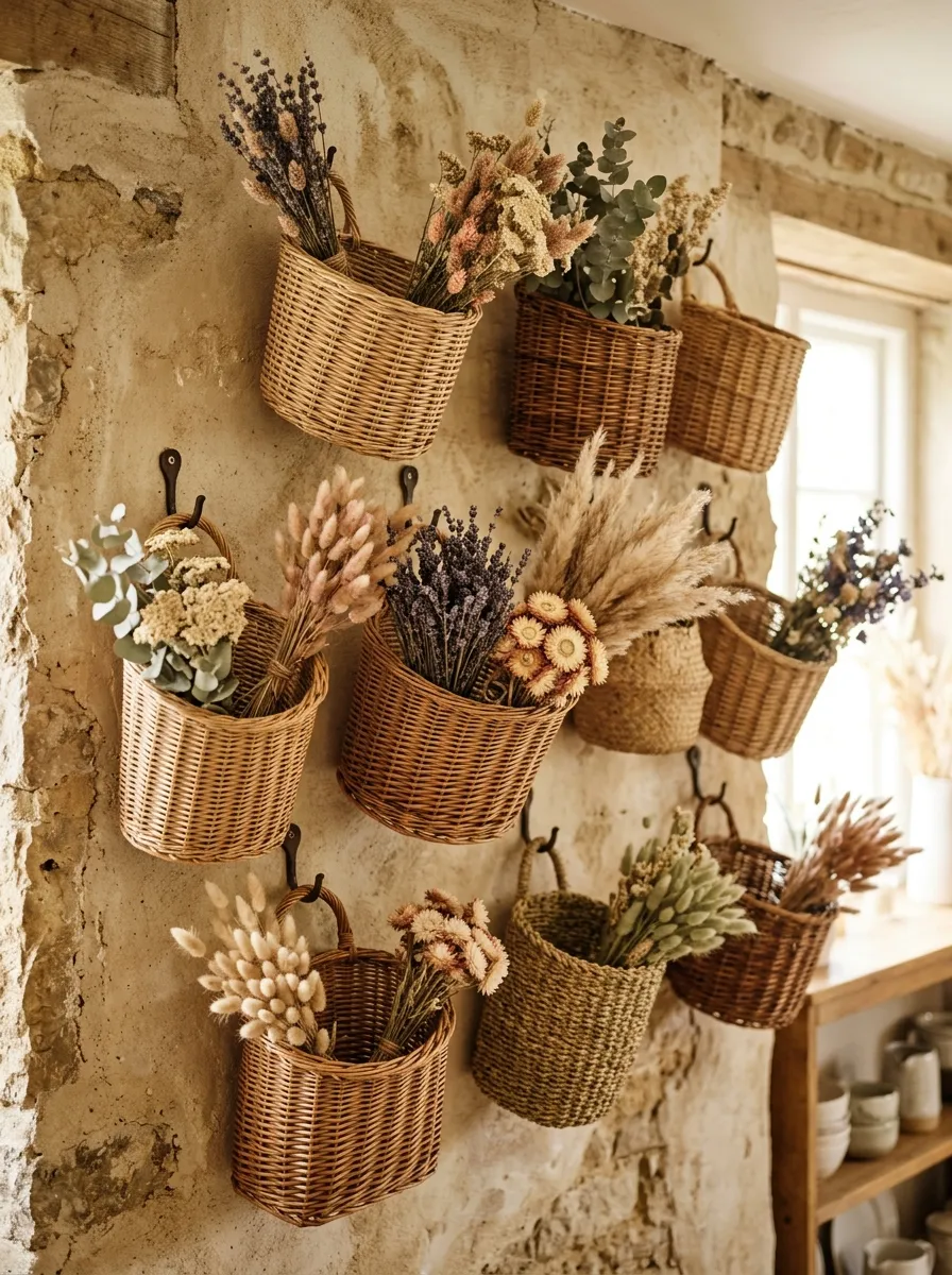 Basket Wall with Dried Flowers