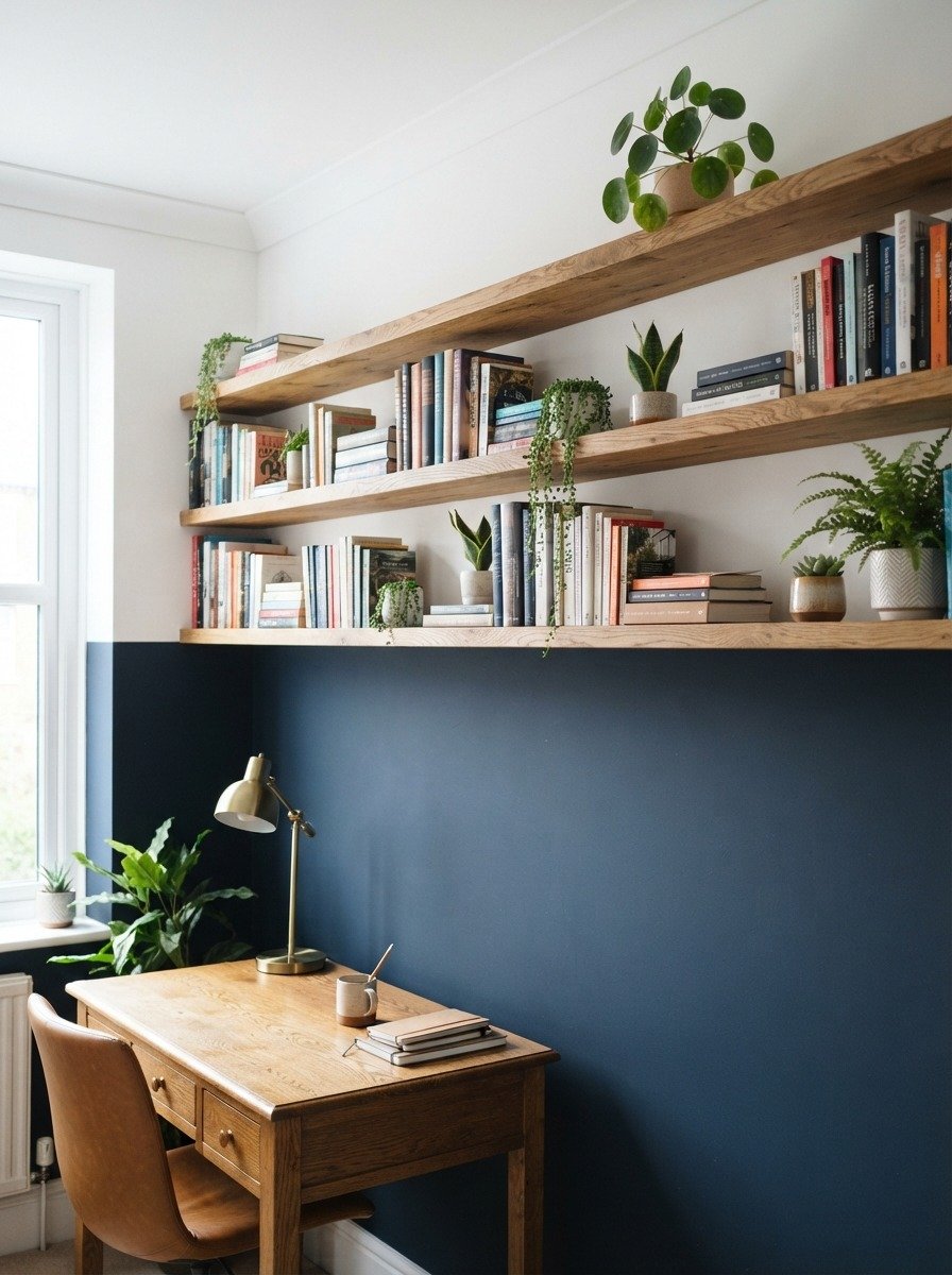 Split Wall With Floating Shelves