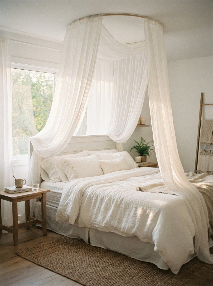 Use a Canopy or Draped Fabric Above the Bed