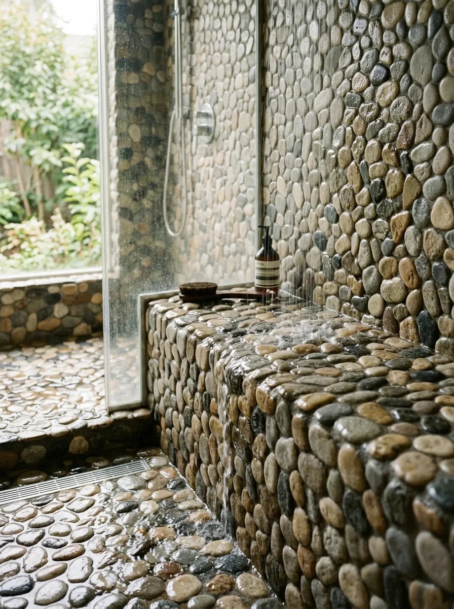 River Stone Bench Tile Surround