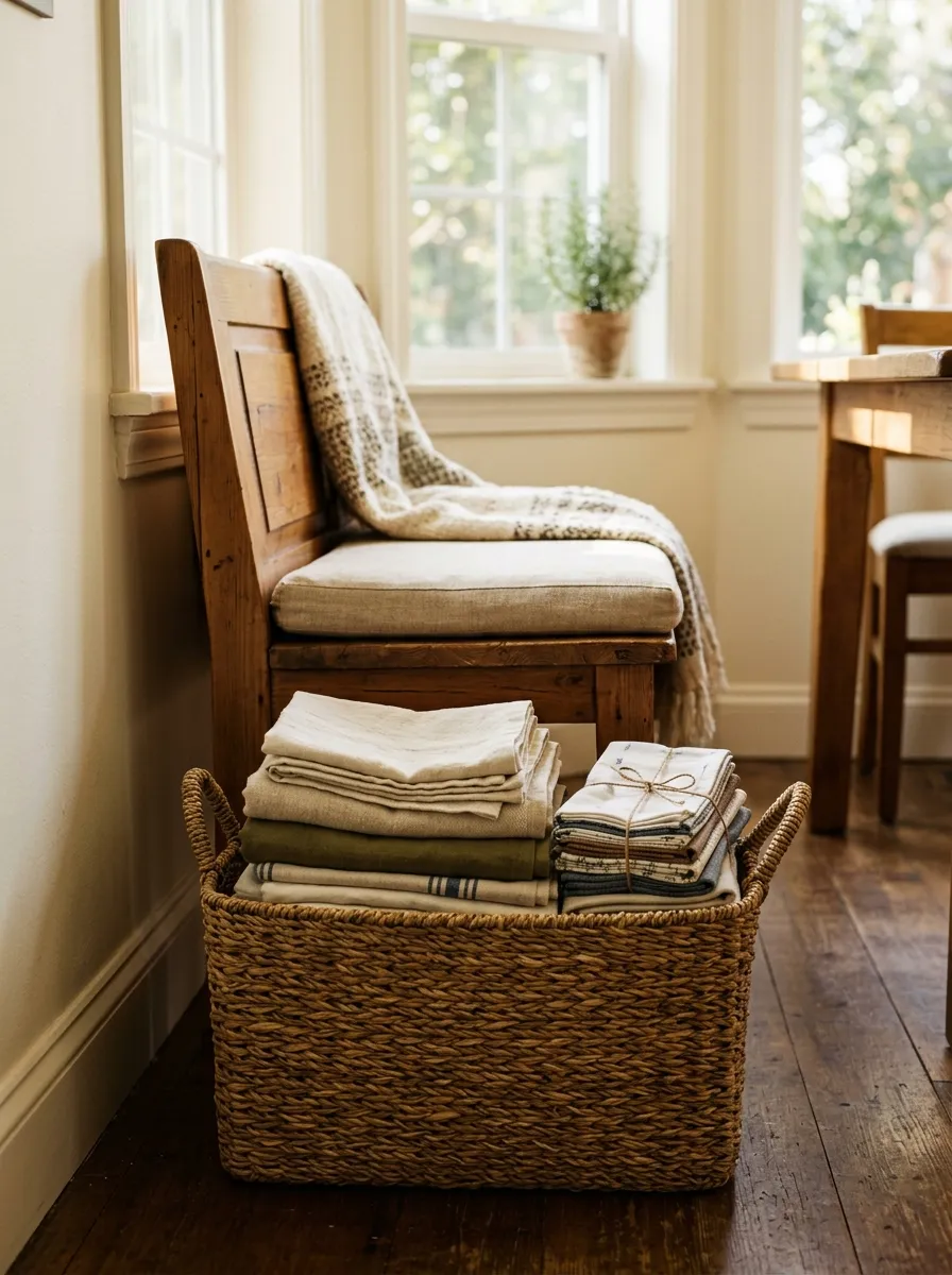 Add A Basket For Table Linens And Extras