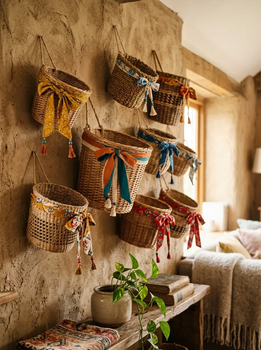 Colorful Ribbon Basket Wall
