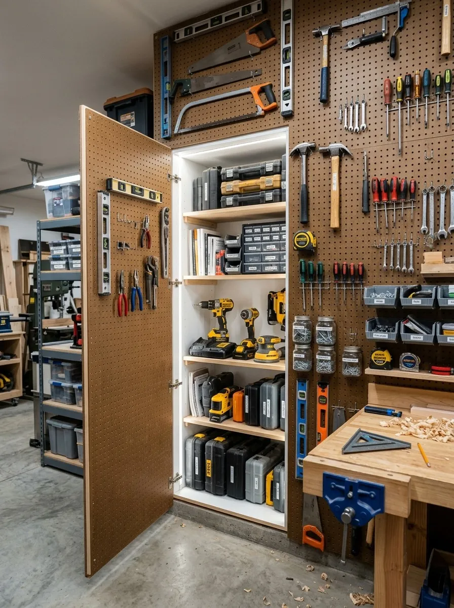 Hidden Door Behind a Pegboard Display Wall