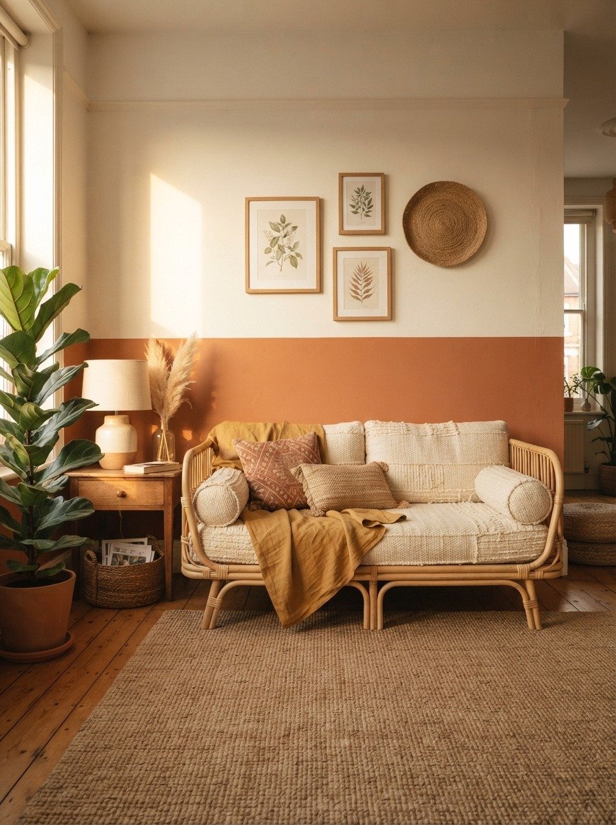 Warm Terracotta and Cream Living Room Wall