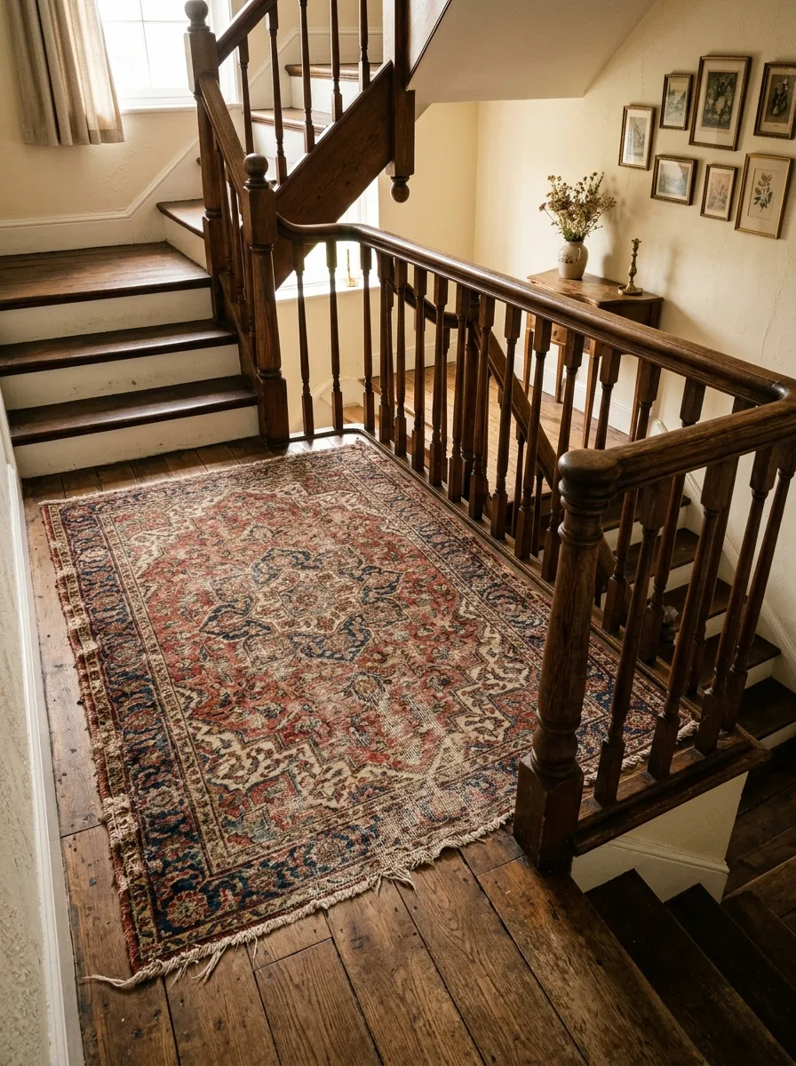 Layer a Vintage Rug on the Landing