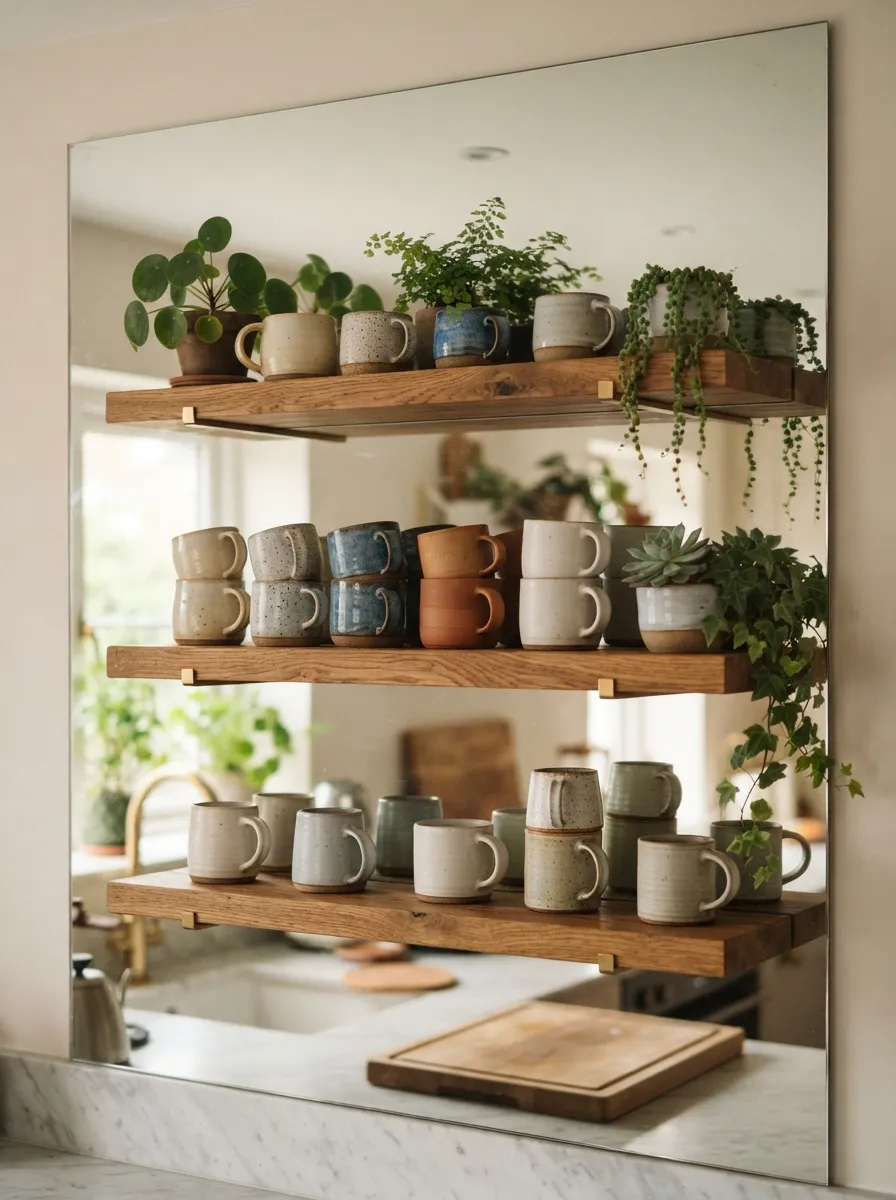 Mirror Behind Open Shelving