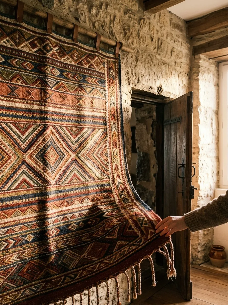 Hidden Door Behind a Tapestry or Woven Wall Hanging