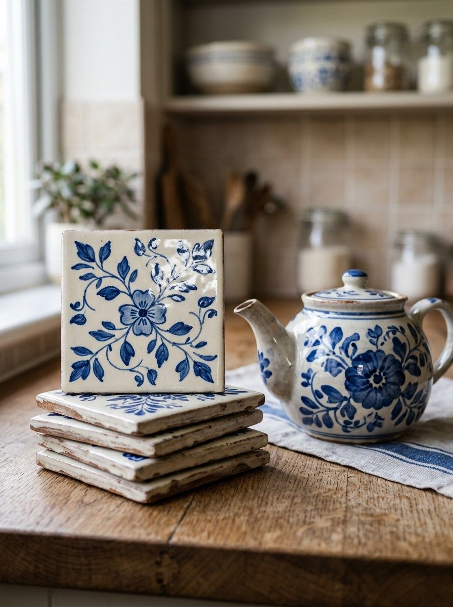 Hand Painted Ceramic Tile Coasters