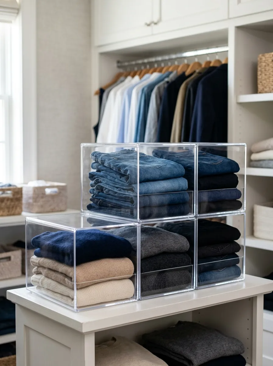 Use Stackable Acrylic Organizers for Folded Items