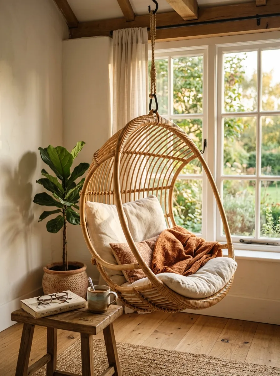 Hang a Rattan Swing in a Sunny Corner