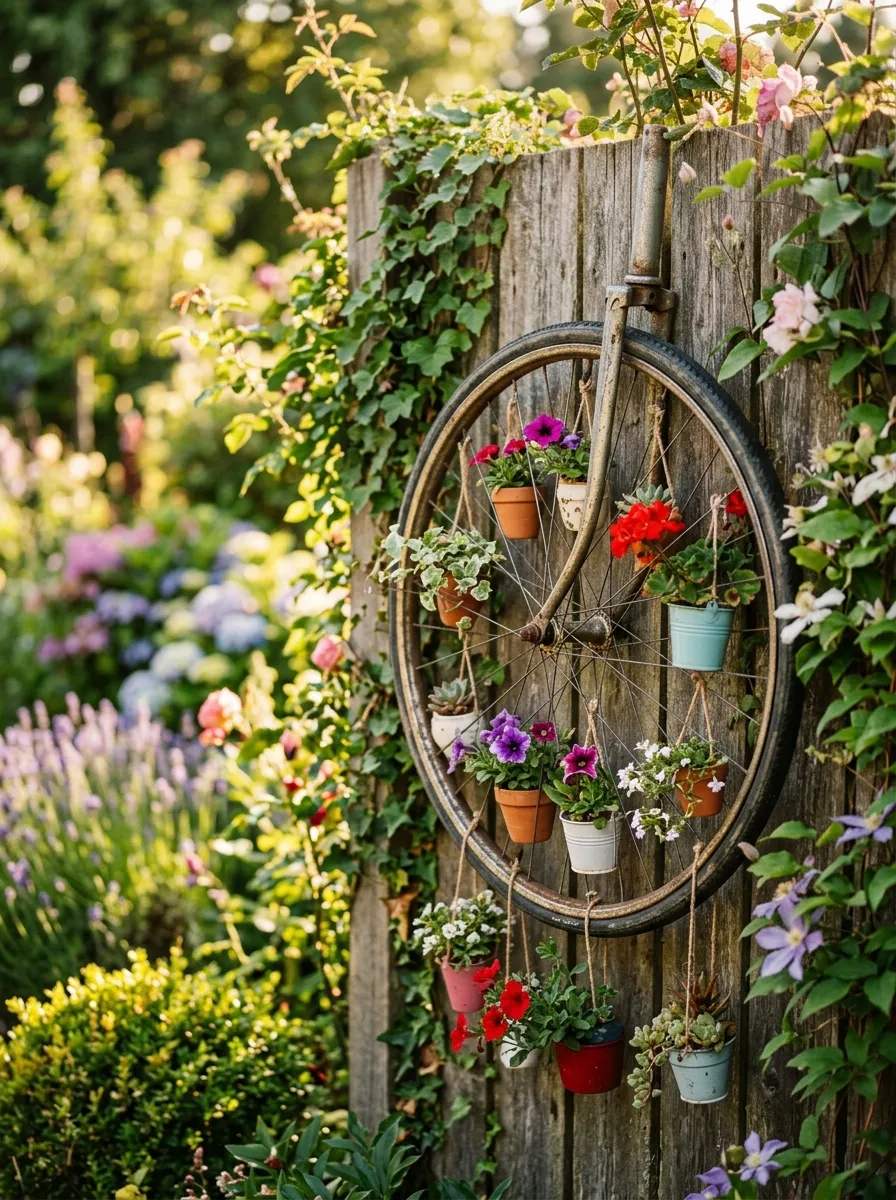 Bicycle Wheel Flower Display
