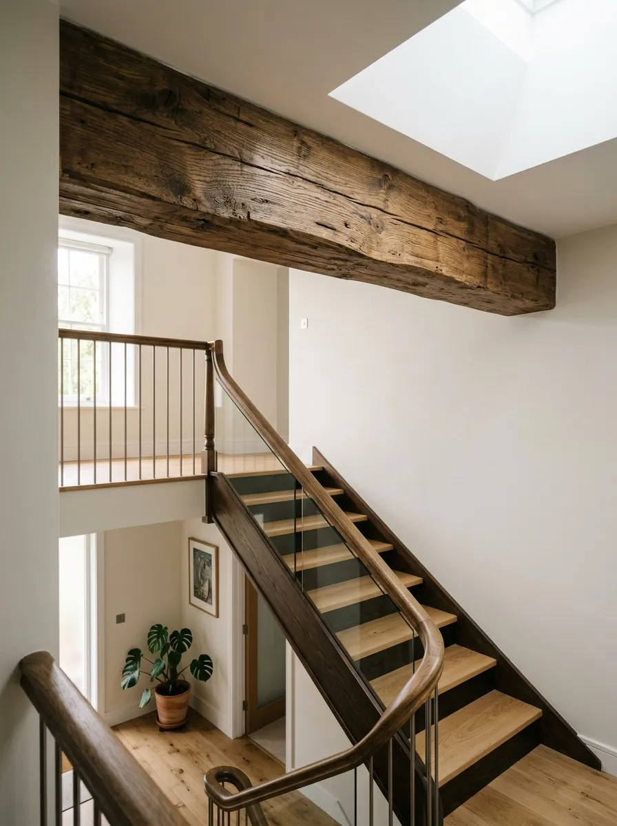 Add a Ceiling Beam Accent Above the Stairwell